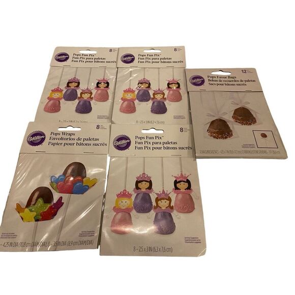 Lot Of 5 Pops Favor Bags Wraps Fun Pix Princess Stars Hearts Birthday Party - Picture 1 of 5